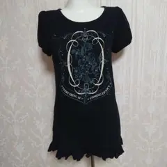 ブラック パフスリーブ Tシャツ グラフィックプリント　内側難あり