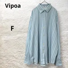 Vipoa シャツ 長袖 ストライプ 後ろ長め 薄手 ライトブルー F 洗える