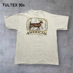 【1344】90sTULTEX両面プリントTシャツ半袖クルーネックグレーXL