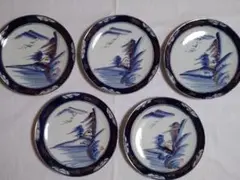 【アンティーク】色絵中皿×5枚