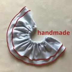 ハンドメイド　メロー　360°二重フリル　スタイ　つけ襟　薄水色×レッド