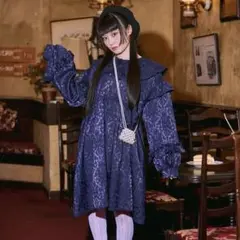【kutir】【クティールとレトロ】フリル襟ジャガードミニワンピース