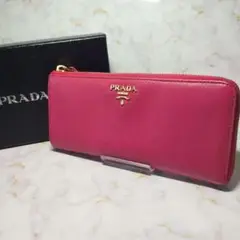 プラダ PRADA 長財布 L字 ファスナー ピンク サフィアーノ【34】