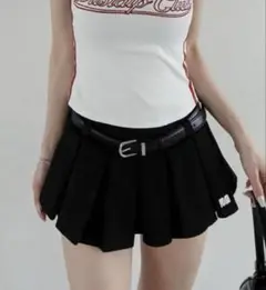 韓国 プリーツショートパンツ ベルト スカート 平成 ブラック M menot