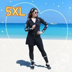 ラッシュガード 5点 ビックサイズ 5XL レディース 黒×柄 ヨガ ジム 水着
