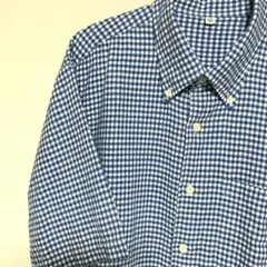 【美品】オールドユニクロ ギンガムチェック ブルー 半袖シャツ XL