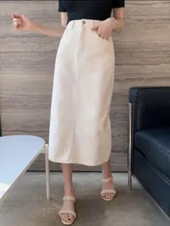 DAZY 女性用 ストレートスカート デニム素材 ホワイトカラー