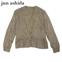 【シルク100%・美品】ジュンアシダ 長袖シャツ ブラウス ノーカラー 9号