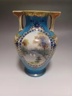 希少　オールドノリタケ花瓶　マルキ印　ブルー