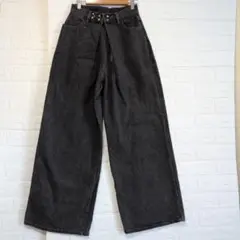 archives アルシーヴ　フロントタックワイドデニム M 黒グレー