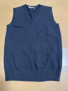ニットベスト.コットン.Vネック.スクールベスト.XL .ブラック.黒