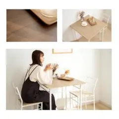ナチュラル2人用テーブルとホワイト椅子セット1点 W70×D70×H71cm