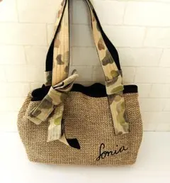 夏にぴったり☀️《SONIA RYKIEL かご風バッグ ベージュ ブラック》