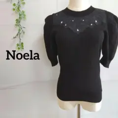 Noela ノエラ 刺繍花柄 トップス パフスリーブ ビーズ ブラック