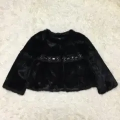 LANVIN enBlue ラビットファービジュー飾りショートコート 黒 36