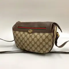 極 美品 オールドグッチ シェリーライン レザー ショルダーバッグ ブラウン