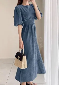【いいね不要】【即購入可】GRL パフスリーブバックスリットワンピース ブルー