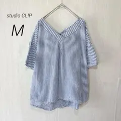 Studio clip スタジオクリップ リネン混 ストライプ柄ブラウス リボン
