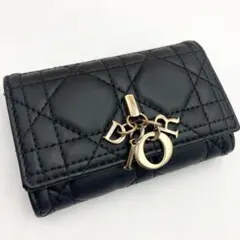 極美品 DIOR 4連キーケース カナージュ キルティング ゴールド レザー 黒