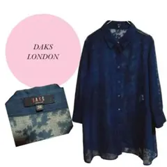 【ダックスロンドン】DAKS♡日本製♡透け感シャツ♡前ボタン【38】 模様柄♡紺