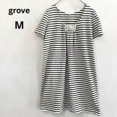 【グローブ】　半袖チュニック　ビジューリボン　ボーダー柄　Mサイズ