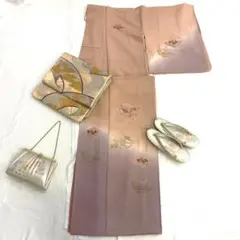 【S53】着物 訪問着・付下 袷 正絹 菱形 菊 ピンク 単品販売♪