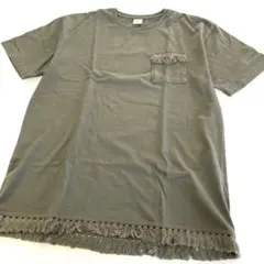 フリンジデザイン Tシャツ Lサイズ オリーブグリーン