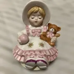 【オルゴール】エーデルワイス♪ 少女とテディベアの陶器