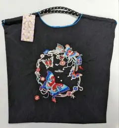 《新品未使用》Ｄ.KELLY トートバッグ　蝶刺繍　エコバッグ　ブラック