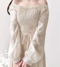【mily bilet】ショルダー2way袖シアーオフショルジャガードワンピース