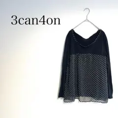 3can4on サンカンシオン カットソー ドット シフォン 黒 長袖 L
