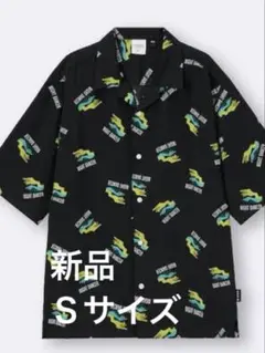 【新品】GUオープンカラーシャツ5分袖　黒　Ｓサイズ