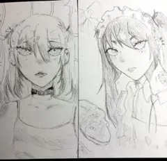 オリジナルキャラの鉛筆イラスト