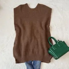 【美品】マカフィー ラムカシミヤ ニットベスト ショート丈 ジレ リブニット