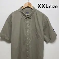 USA古着　半袖シャツ　XXL　グレージュ　チェック柄　VAN HEUSEN