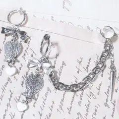 地雷イヤリングsilver 白天使 大きめチェーン