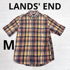 ゆ162★ LANDS'END 半袖 ボタンシャツ チェック ボタンダウン