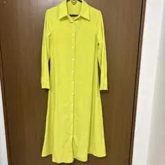 黄緑　長袖シャツワンピース S