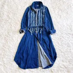 【KAPITAL】シャツワンピース　デニム　フリル　インディゴ　ベルト　0
