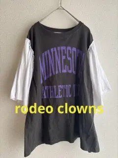 ◆ロデオクラウンズ◆リメイクプリントTシャツ　完売品カットソー　切替　グレー　白