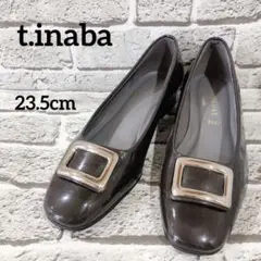 t.inaba ティーイナバ ブラックローヒールパンプス エナメル バックル