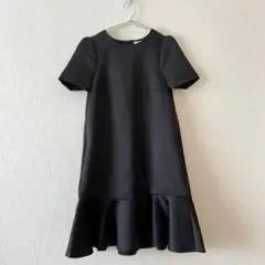 ♪【エイチアンドエム】ワンピース 切替フリル パフスリーブ 後ジップ 光沢感XS