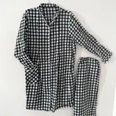 授乳用　黒白チェック柄パジャマセット　Lサイズ
