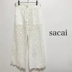 sacai サイズ1 カットワーク レースワイドパンツ ホワイト