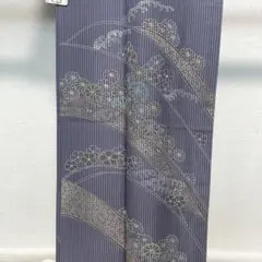 D391 夏着物　訪問着　縦絽　荒波　菊　紫　正絹　極美品