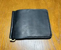 ブラック ハンドメイド レザークラフト マネークリップ