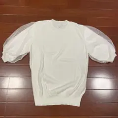 【新品未使用】サマーニット　ホワイト パフスリーブ LL