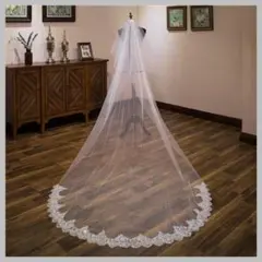 ウエディング ロング ベール スパンコール レース 結婚式 ホワイト 白 新品