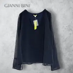 新品　【GIANNI BINI】　袖シアー　ブラウス　Vネック　オフィス　綺麗め