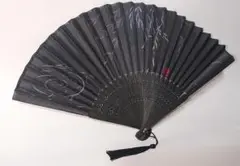 黒 笹柄 扇子 タッセル付き